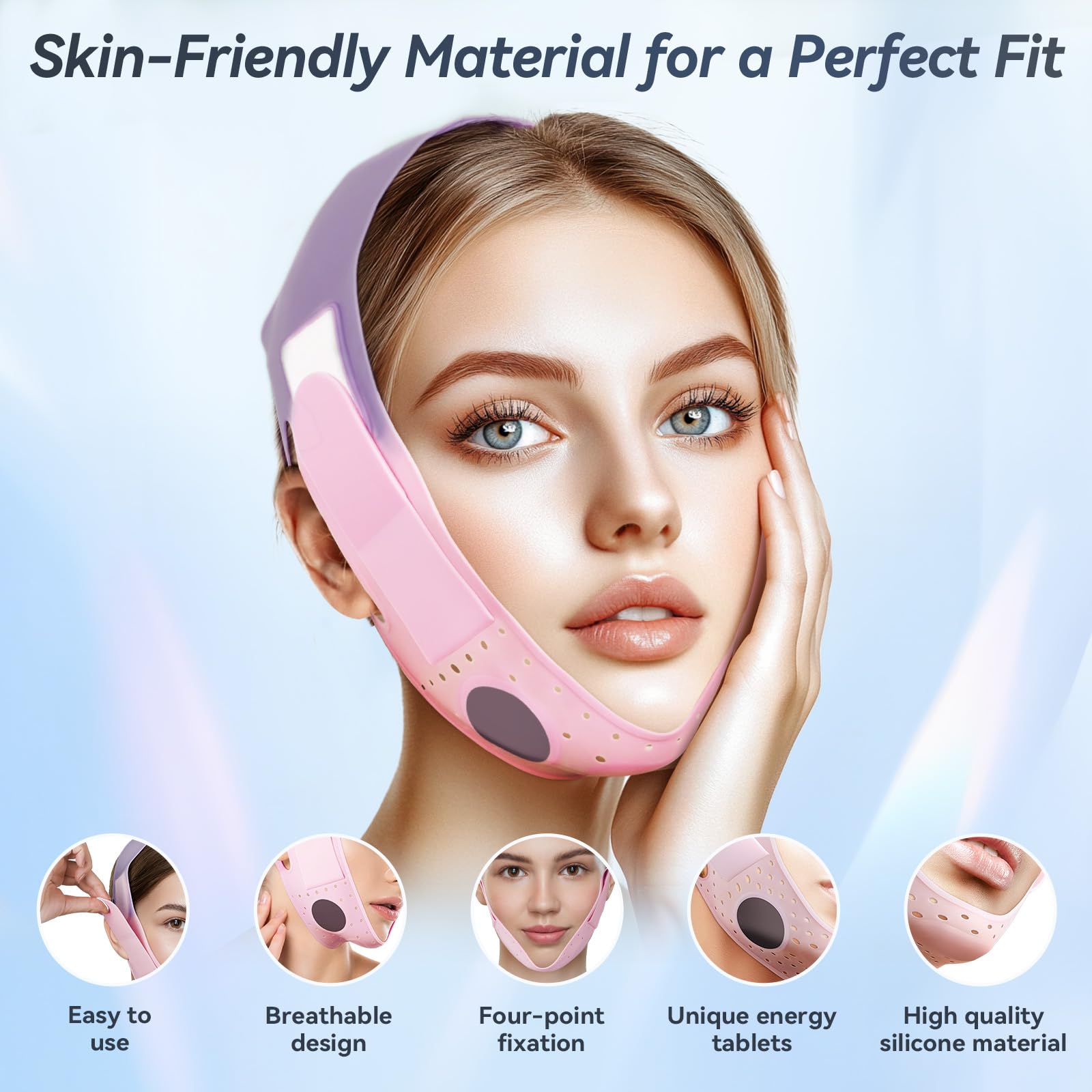 ONLUKY V-Line mask soft silicone close-up showing ergonomic fit and gentle pressure