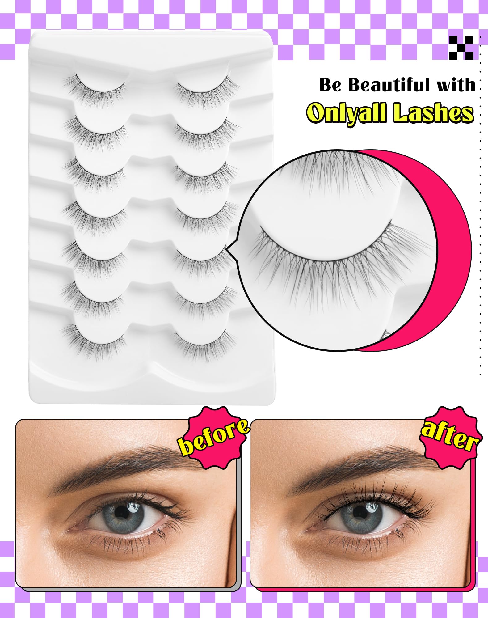 Onlyall natural lashes eye-shaped fit demo shows versatile band across eyes