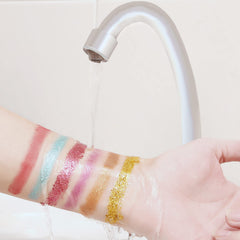 ONLYBETTER palette long-wear swatches emphasize sweatproof, water-resistant potential.