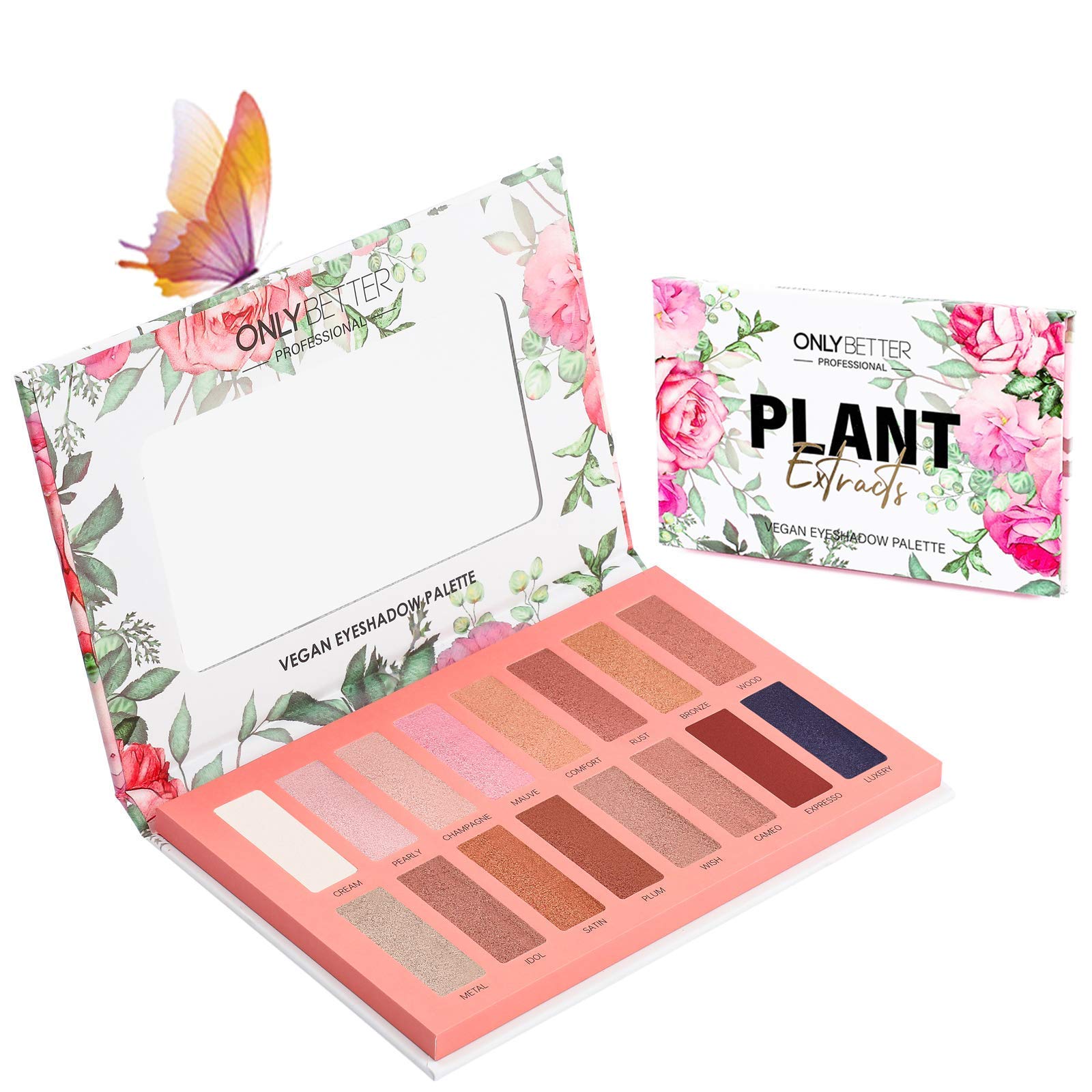ONLYBETTER vegan nude eyeshadow palette closeup highlights rich pigments for versatile everyday looks.