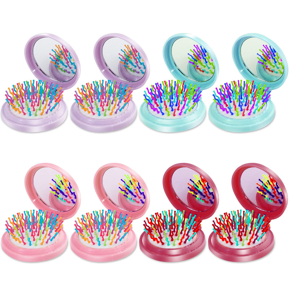 ONLYFU folding hair brush with mini mirror in compact travel pack for on-the-go touch-ups.
