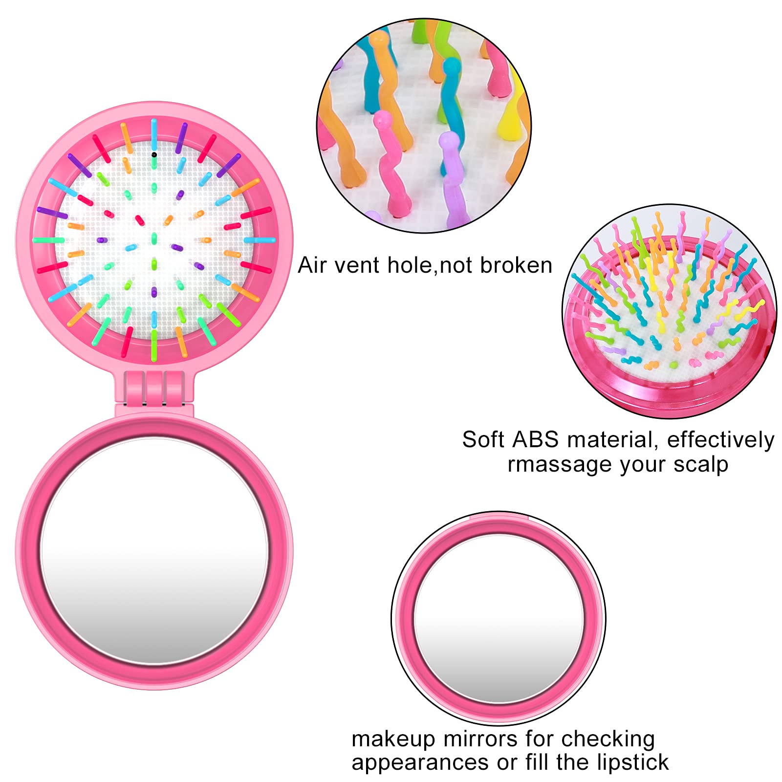 ONLYFU mini mirror integrated brush opened for quick makeup touch-ups and styling on the go.