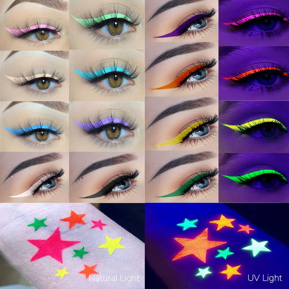 ONMAY festival makeup colors ideal for rave or Halloween looks under UV.