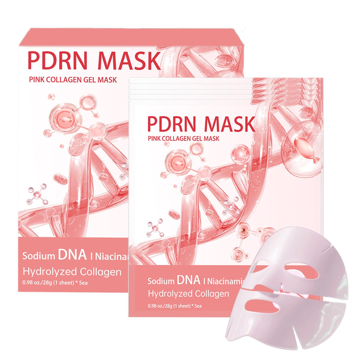 ONMYLOVIN salmon DNA PDRN pink mask 5-pack packaging supports an easy at-home hydration ritual.
