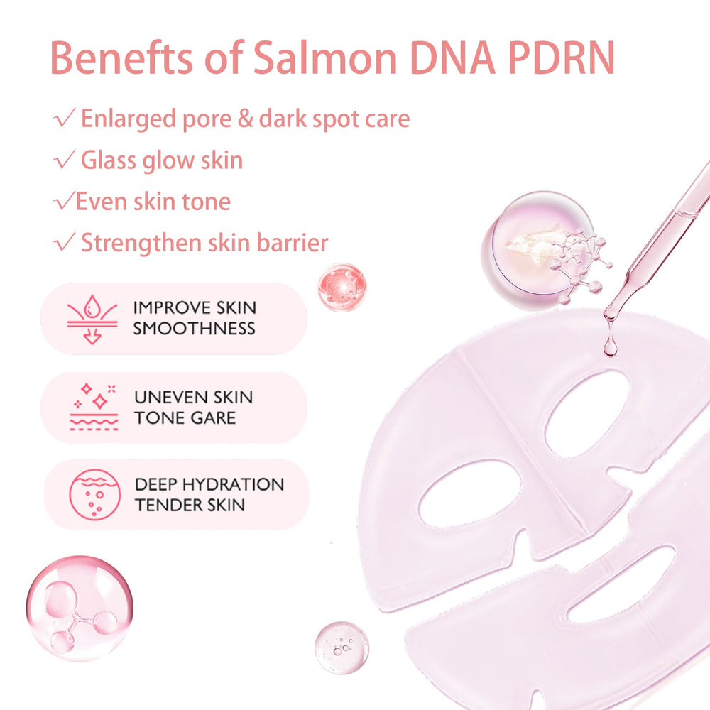 ONMYLOVIN salmon DNA PDRN pink mask hydrogel texture close-up reveals nutrient-rich penetration.
