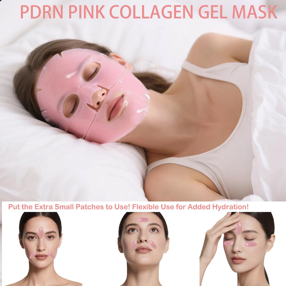 ONMYLOVIN salmon DNA PDRN pink mask on the face delivers cooling and a plumping effect.
