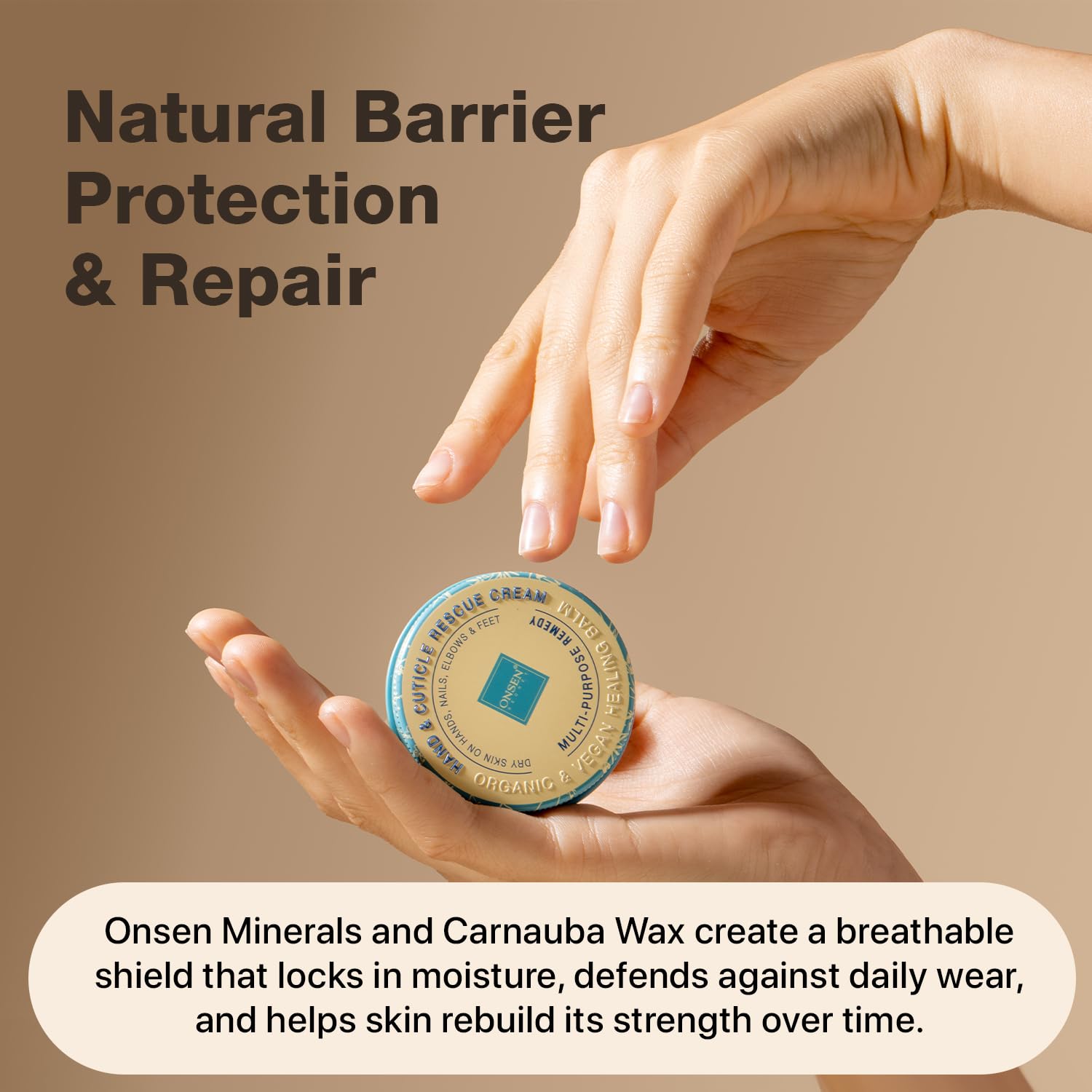 Onsen Secret velvety balm melting into skin with non-greasy finish.