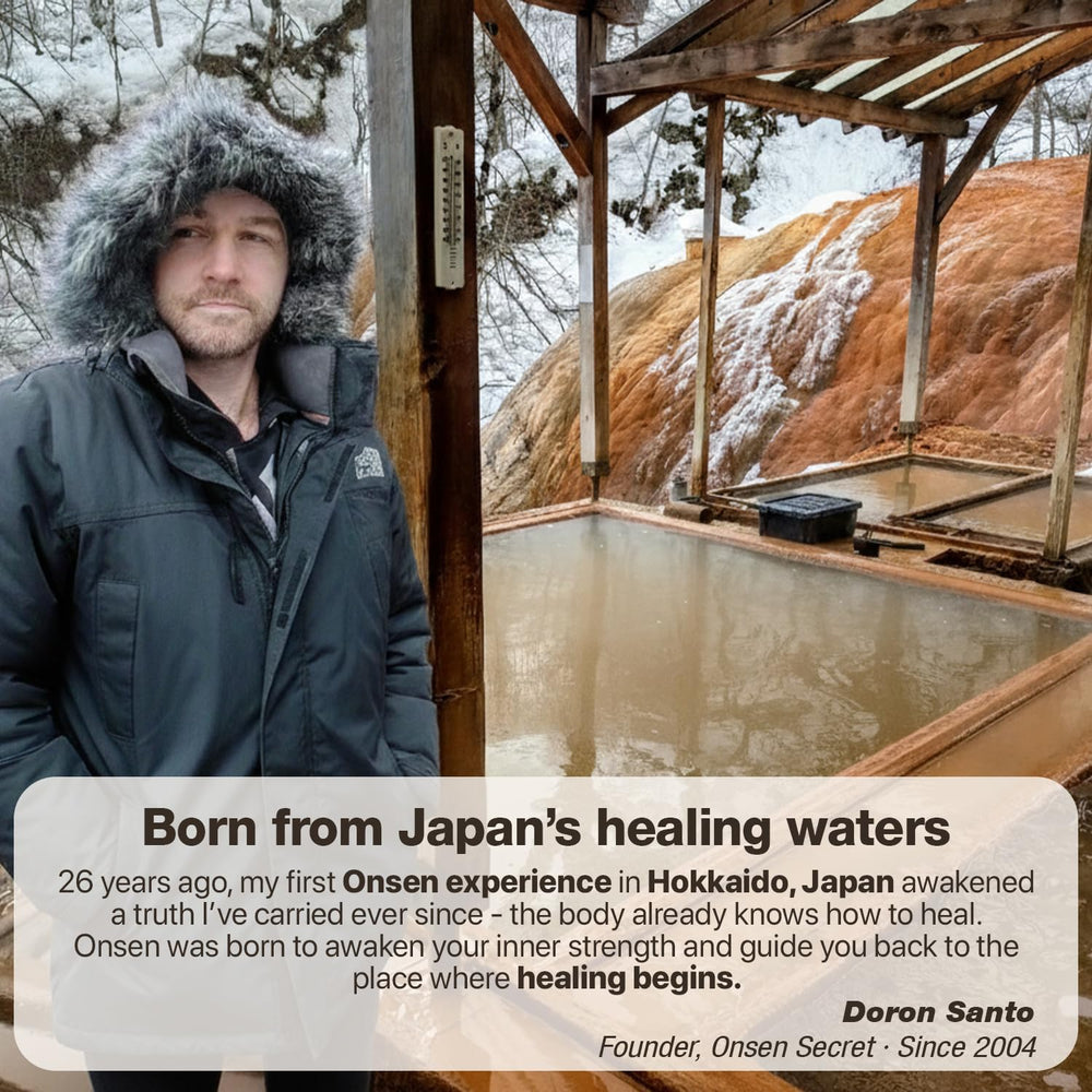 Onsen Secret packaging showcases vegan formula and eco-friendly design.