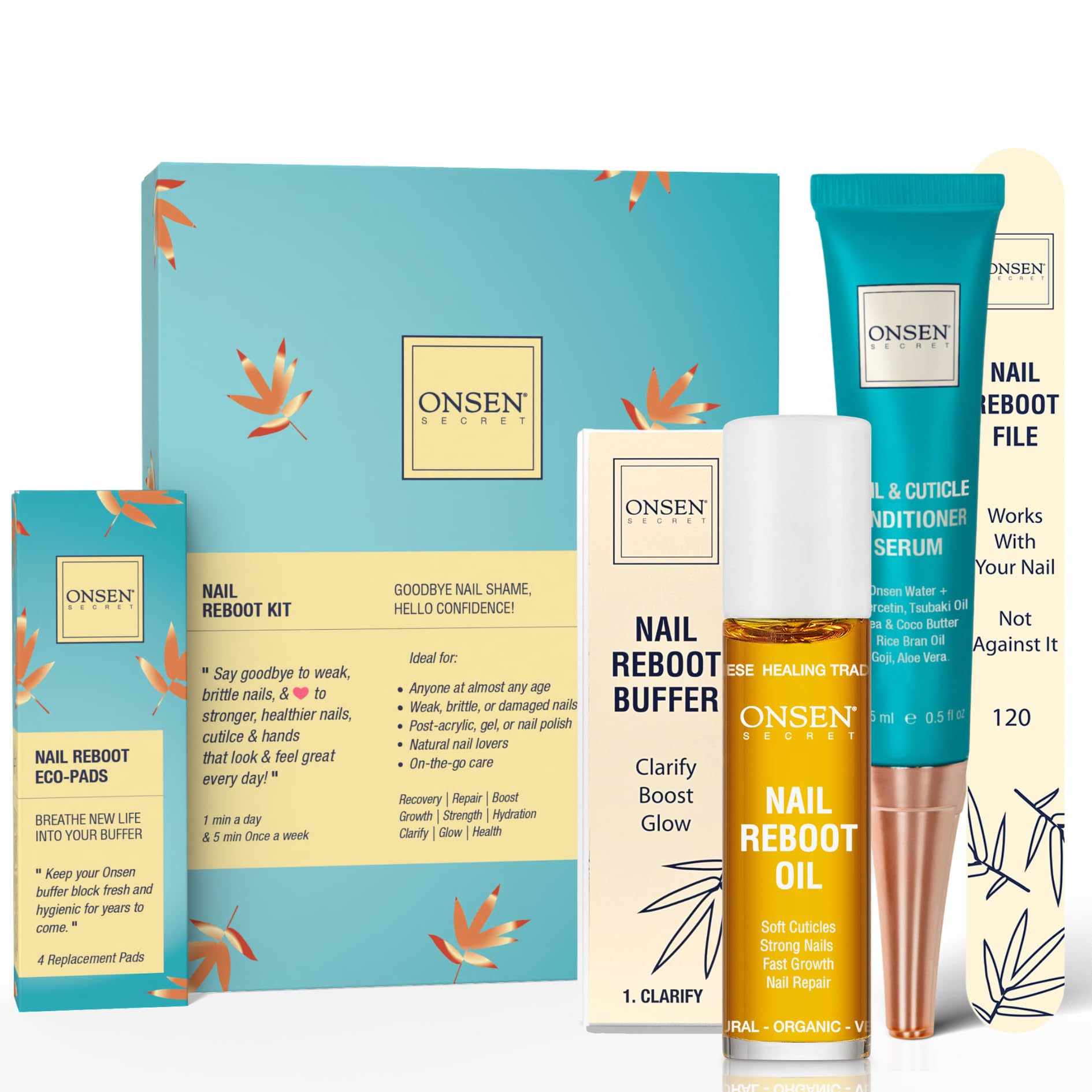 Onsen Secret cuticle serum 15ml bottle for daily nail hydration.
