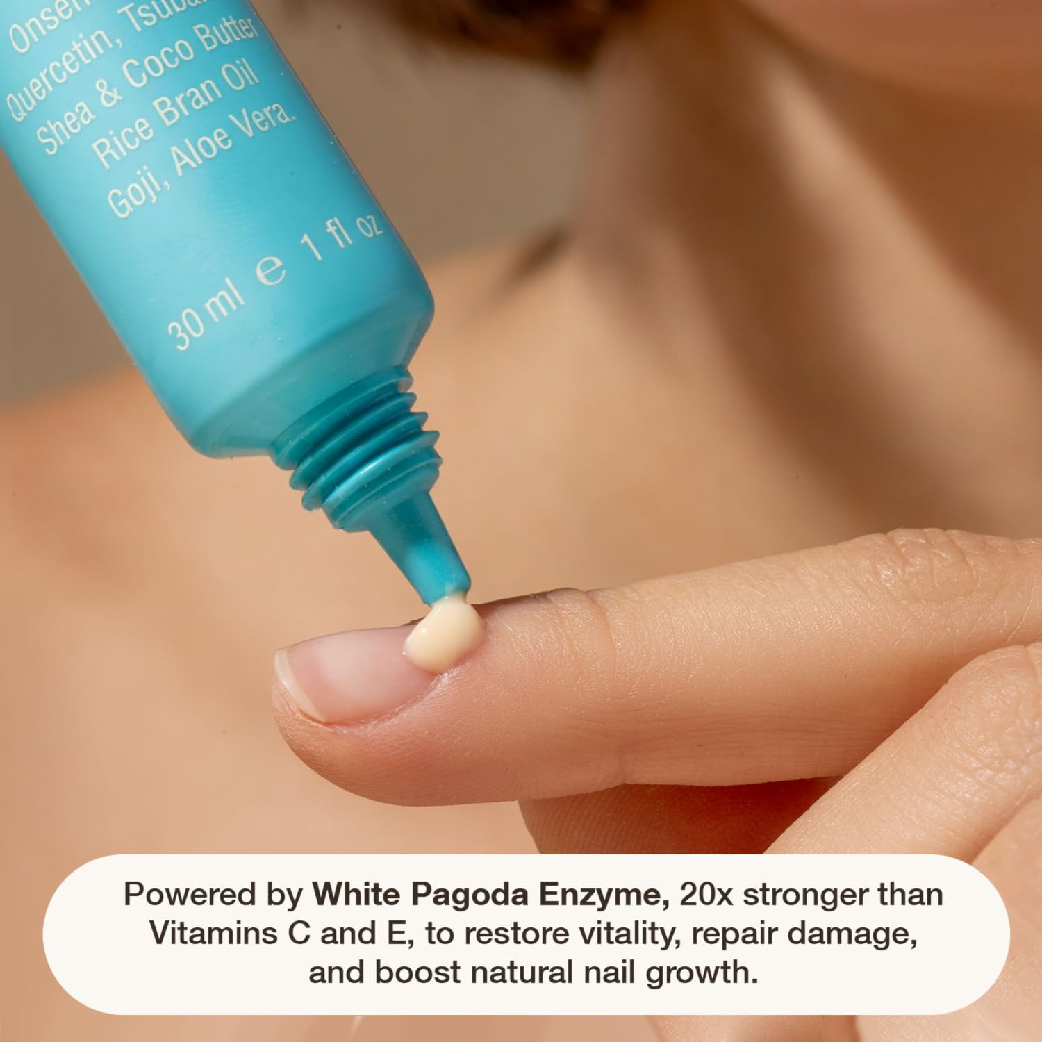 Onsen Secret jojoba oil drop demonstrates conditioning for nails