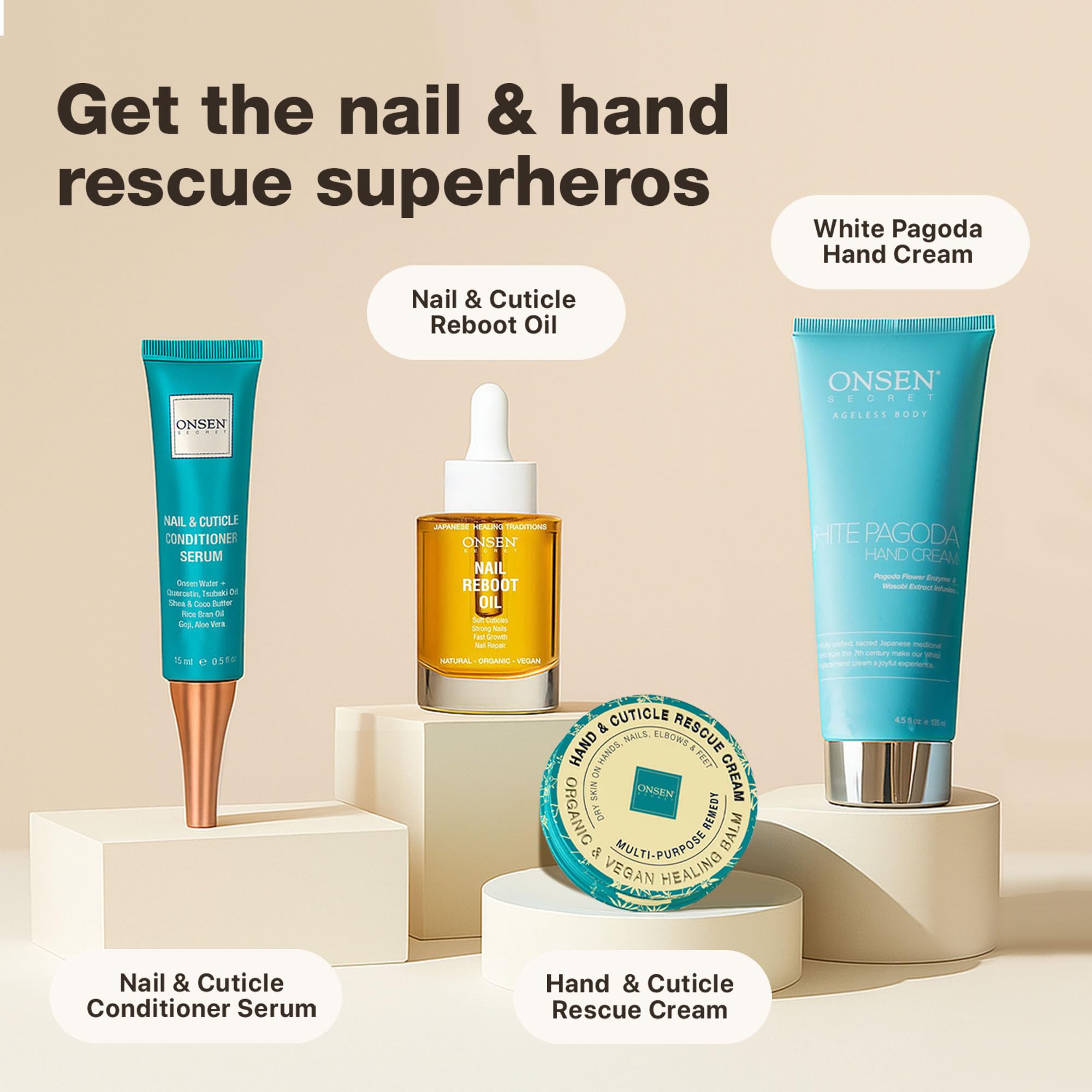 Onsen Secret Nail & Cuticle Oil ingredients with tea tree and tsubaki for nourishment