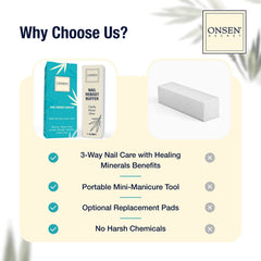 Onsen Secret Professional Nail Buffer Block close-up grit detail demonstrating gentle buffing