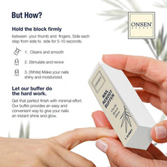 Onsen Secret Professional Nail Buffer Block moisture-lock protects nails from dryness for healthier appearance