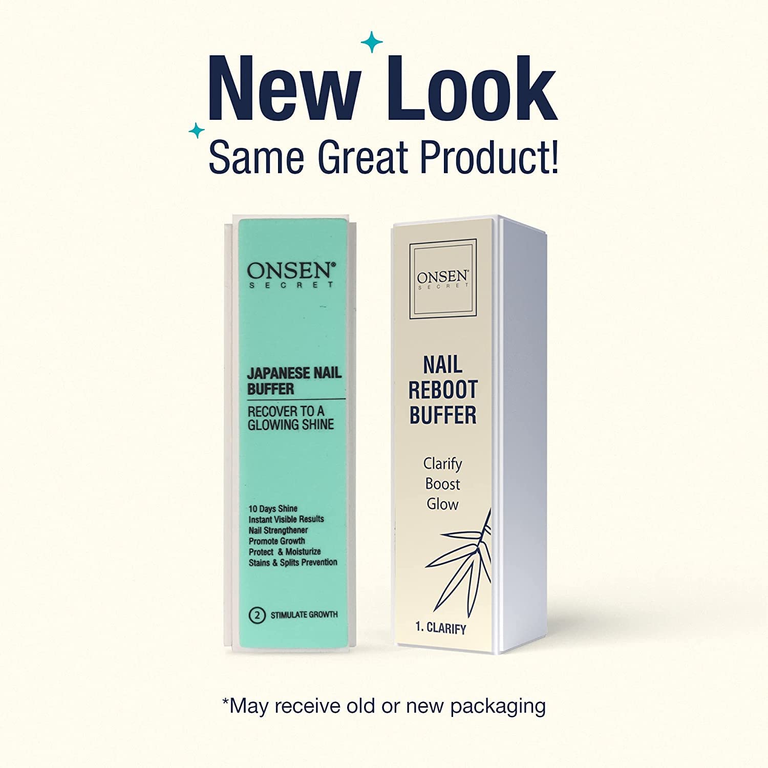 Onsen Secret Professional Nail Buffer Block in use on nails to reveal a natural glossy finish