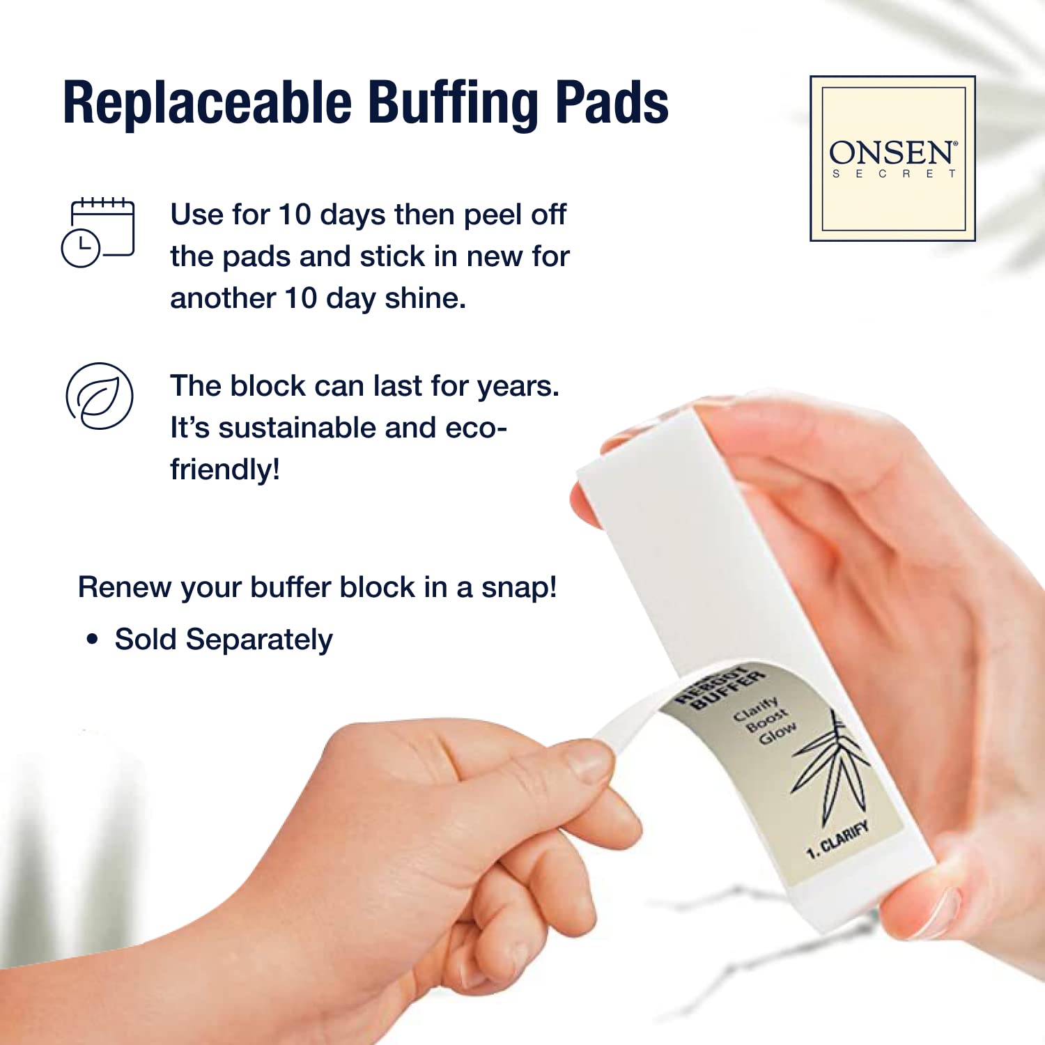 Onsen Secret Professional Nail Buffer Block with extra pads included for ongoing maintenance