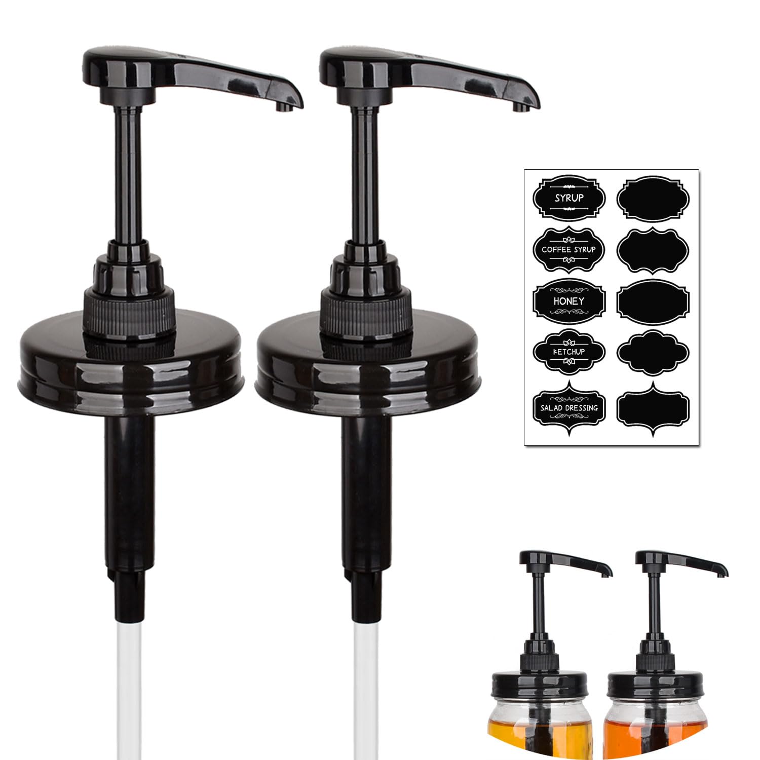 onsogi 2 pack mason jar syrup dispenser lids black pumps for easy portion control