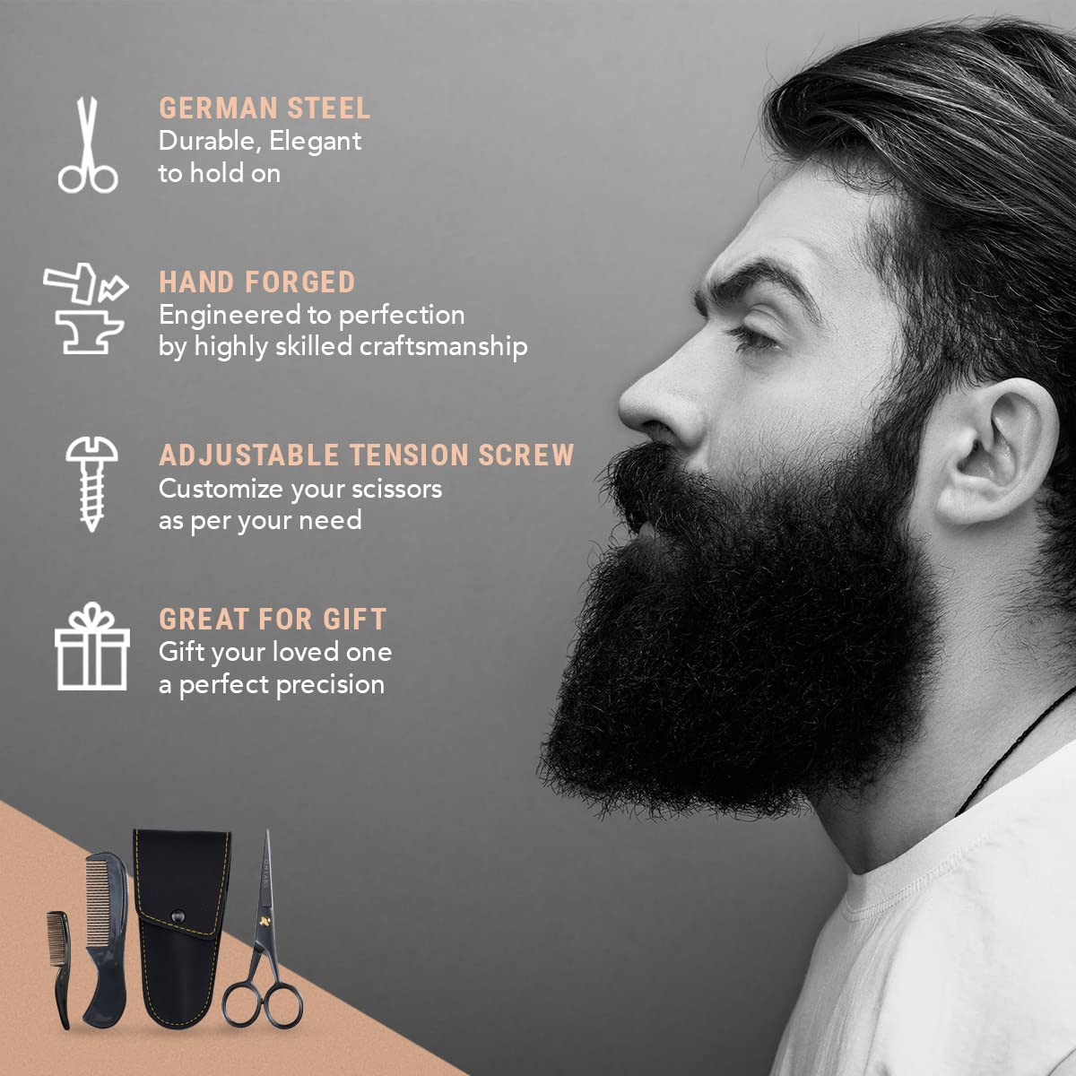 Ontaki beard comb helps refine detailing for a neat beard.