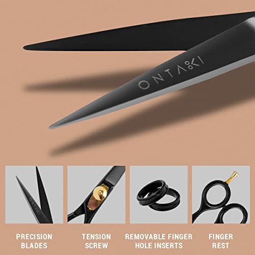 ONTAKI beard scissors show ergonomic handle with removable finger rest for comfort.