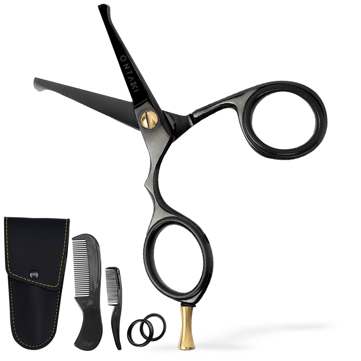 Ontaki mustache scissors, 4.2-inch black Japanese steel for precise grooming and durability.
