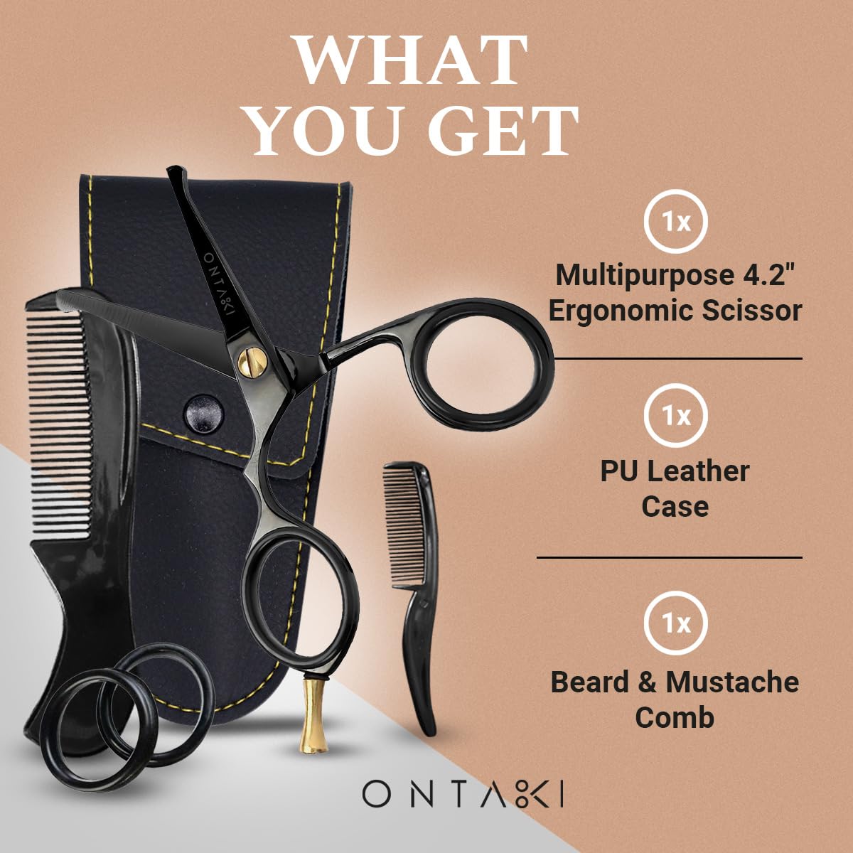 Ontaki complete grooming kit includes scissors, combs, and a PU leather pouch for organized travel.