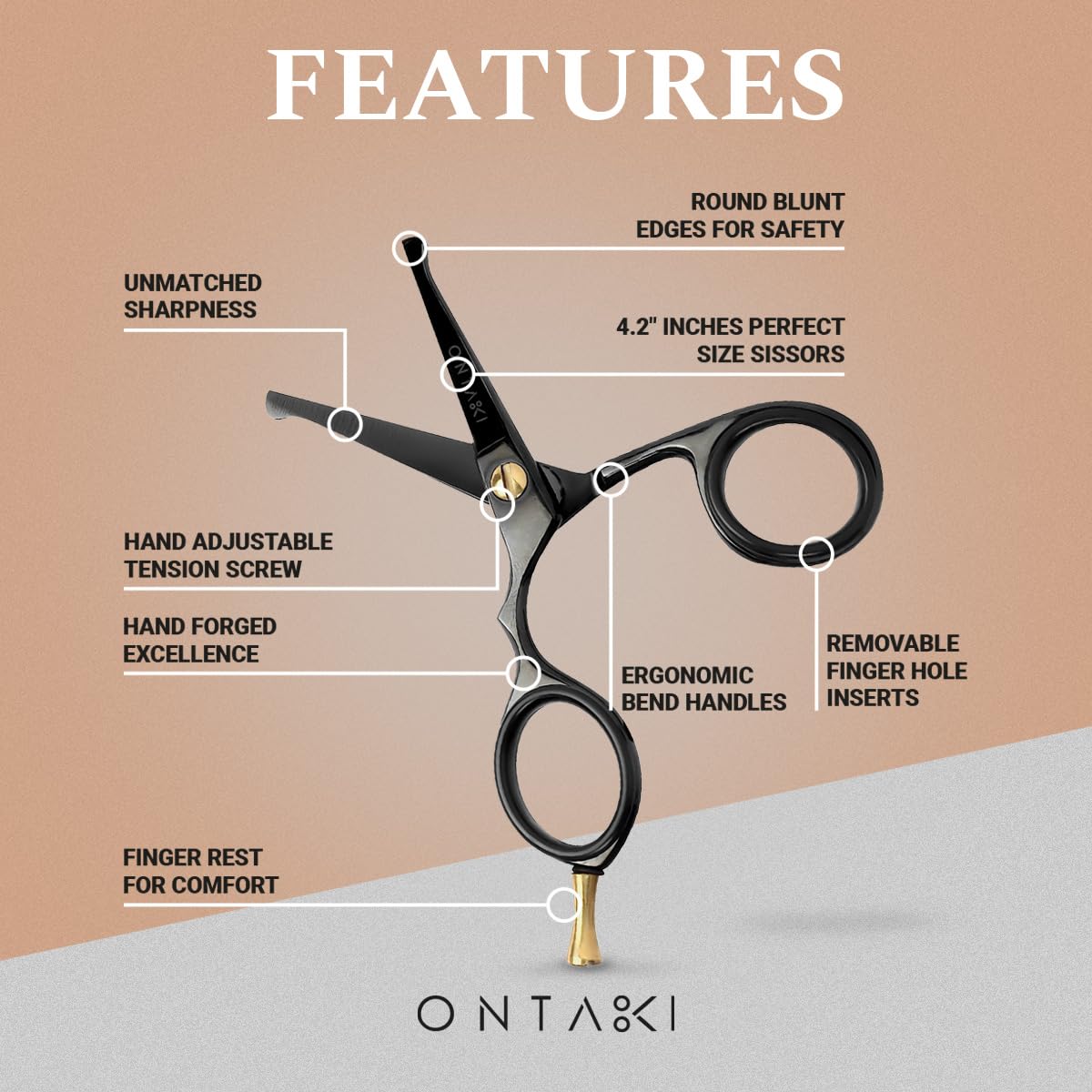 Ontaki ergonomic handles with removable inserts ensure secure grip during grooming sessions.