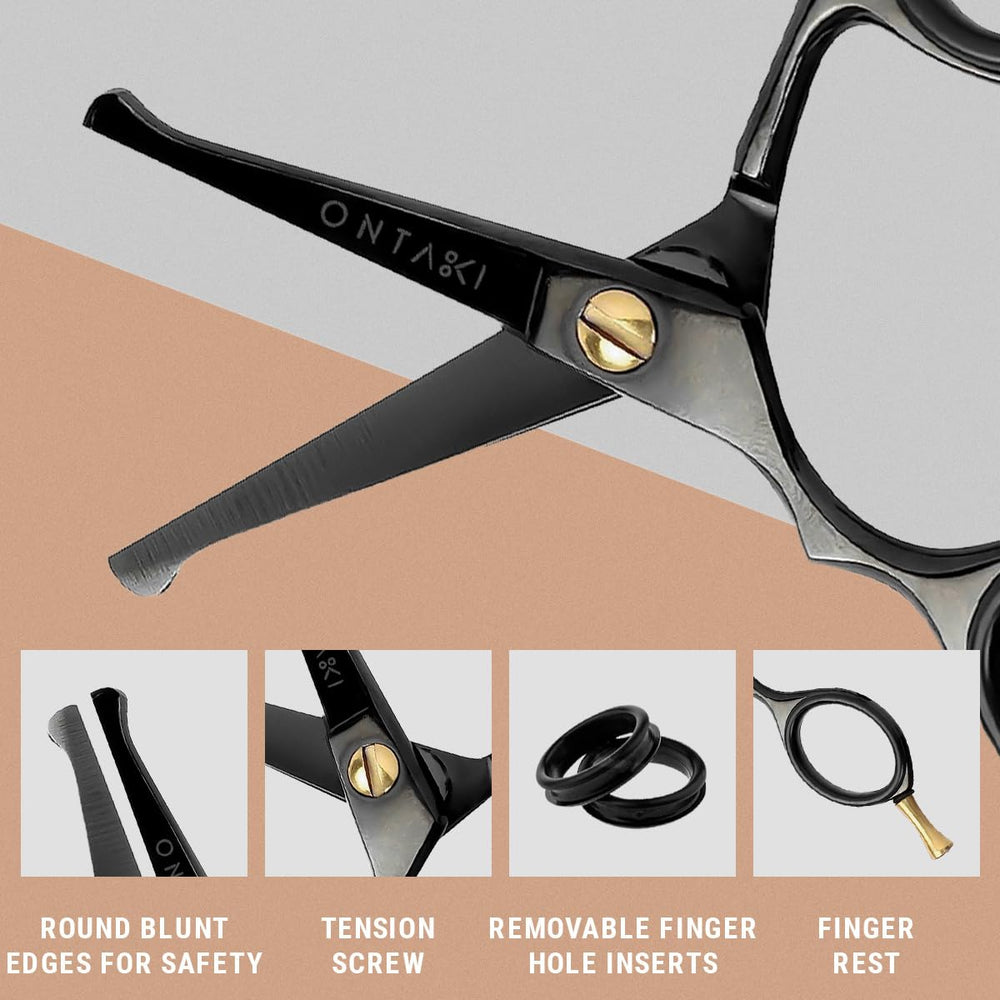 Ontaki blunt edges and rounded tip ideal for delicate trimming near nose and lips.
