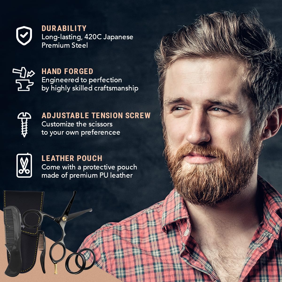 Ontaki mustache scissors with rounded tip offer safe nose hair trimming and gentle edging.