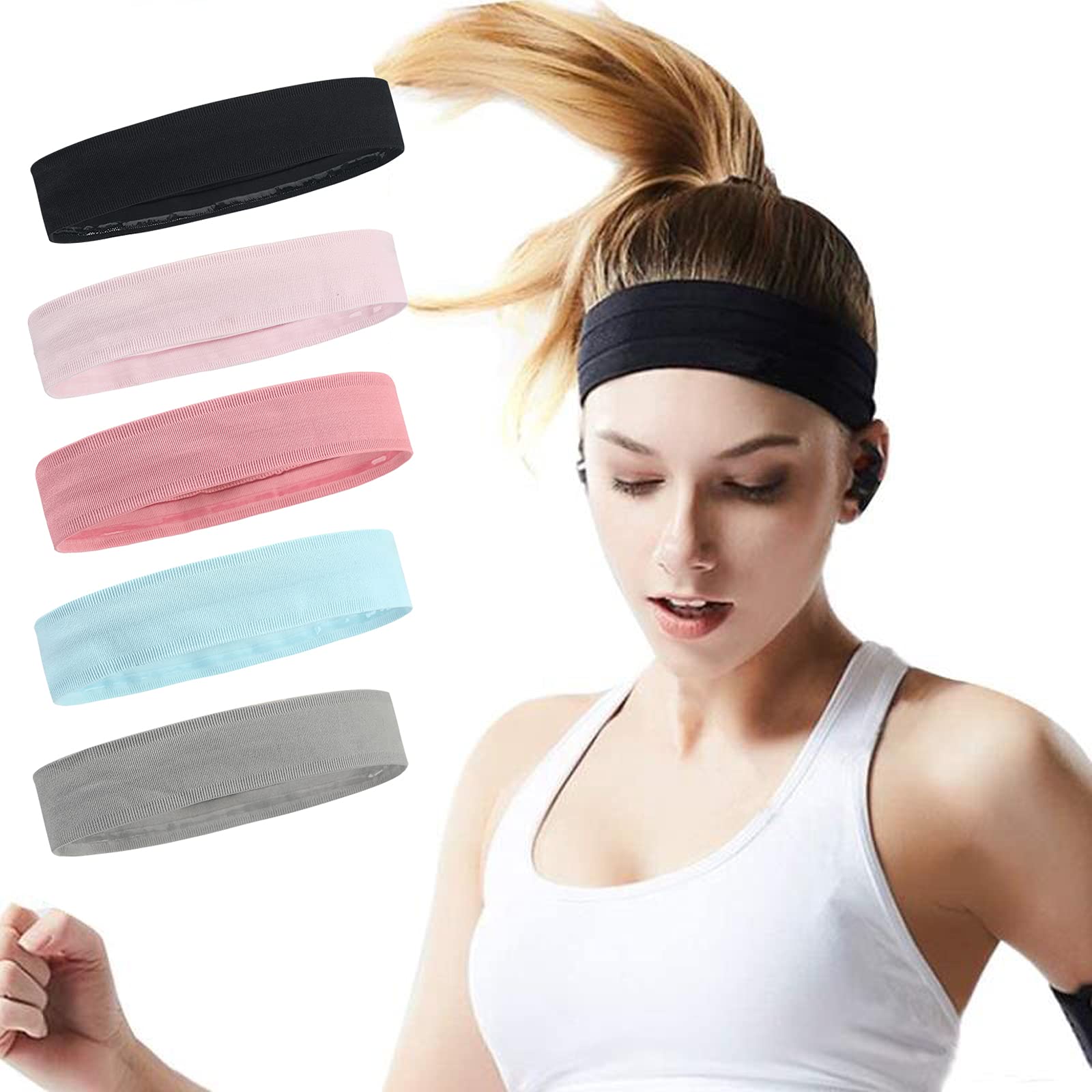 ONEYE non-slip headband with inside silicone grip prevents slipping during workouts