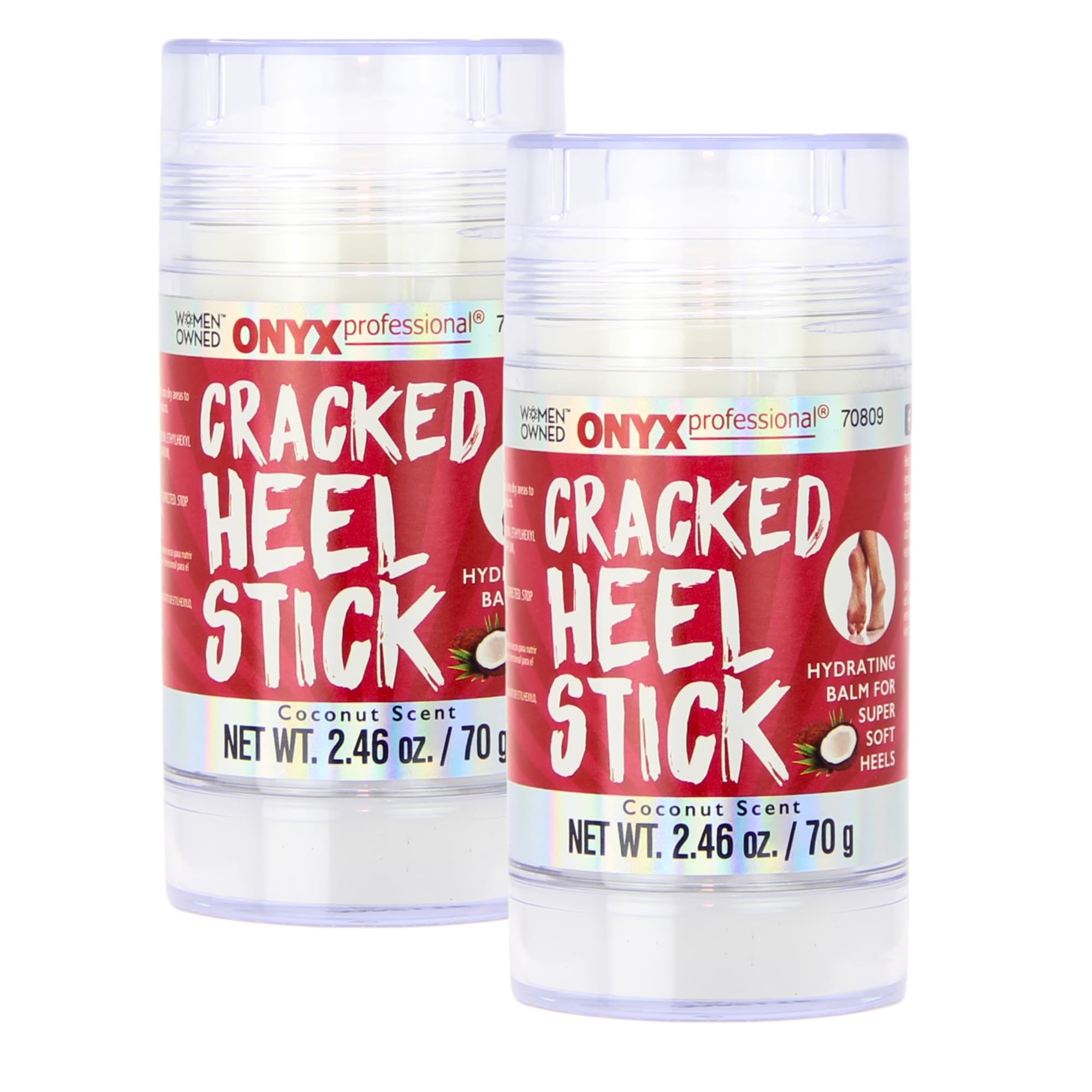 Onyx Professional cracked heel balm stick 2-pack packaging for home and travel hydration.