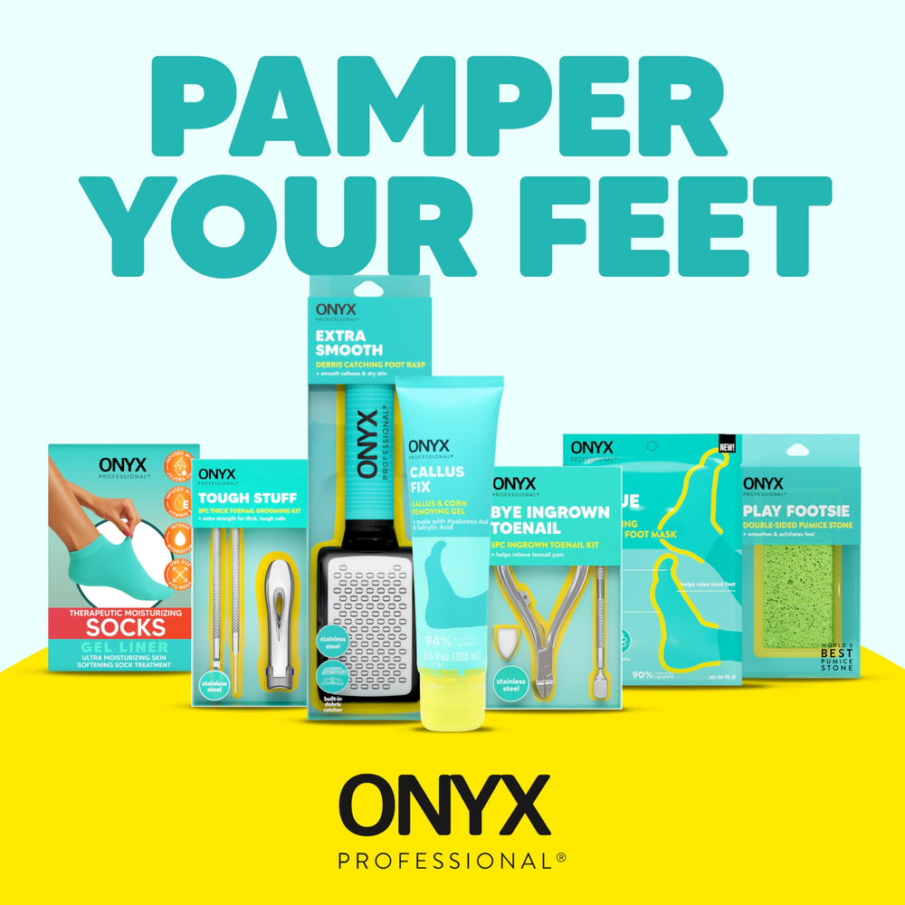 Onyx Professional Foot Mask size-adjustment tape demonstrates fit for varied feet.