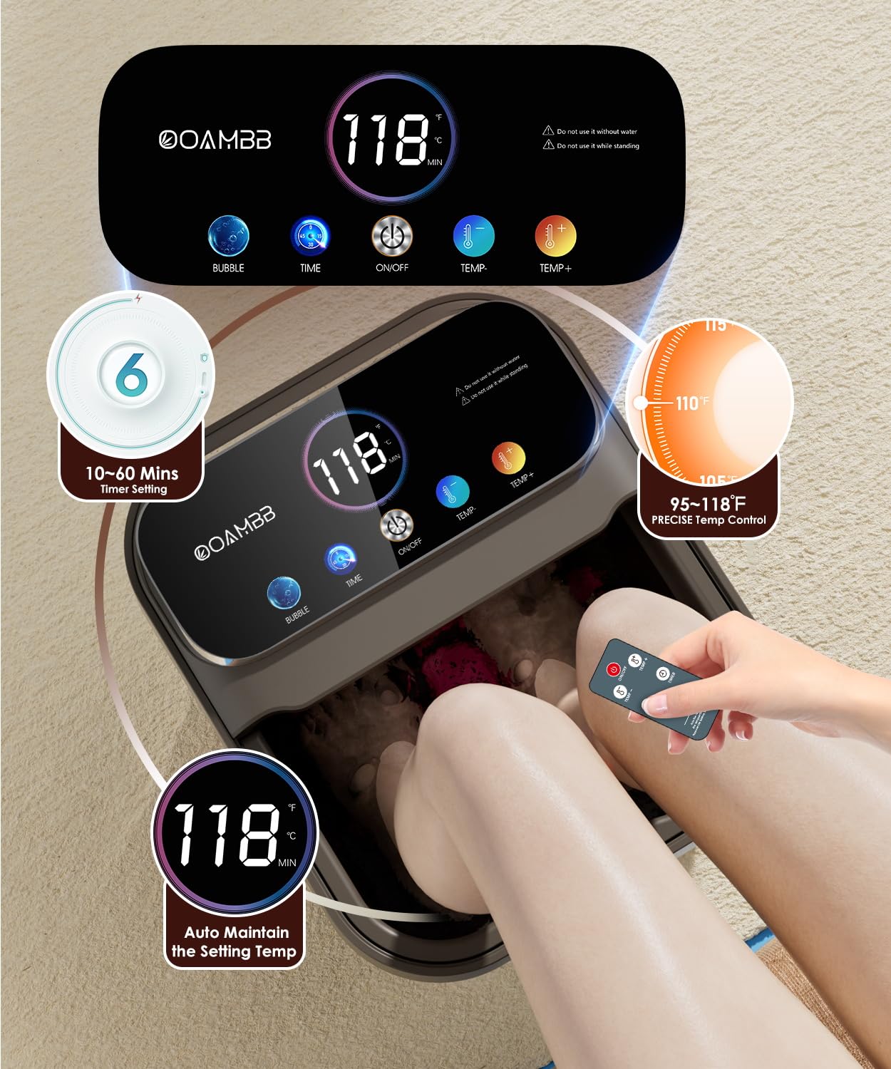 OOAMBB foot spa bubble function delivers oxygen bubbles to soothe tired feet.