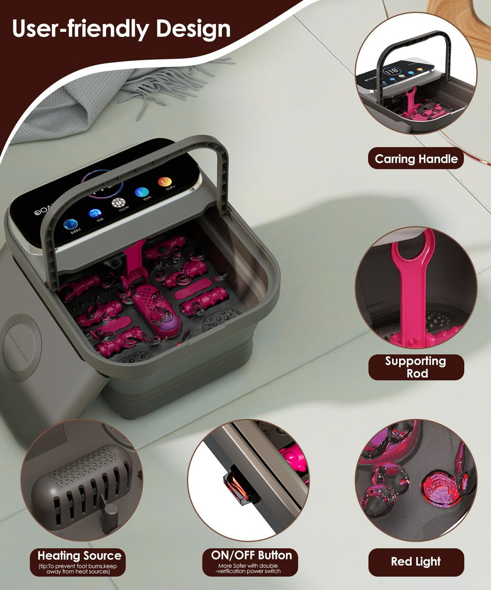 OOAMBB foot spa six massage rollers provide targeted foot massage for relaxation.