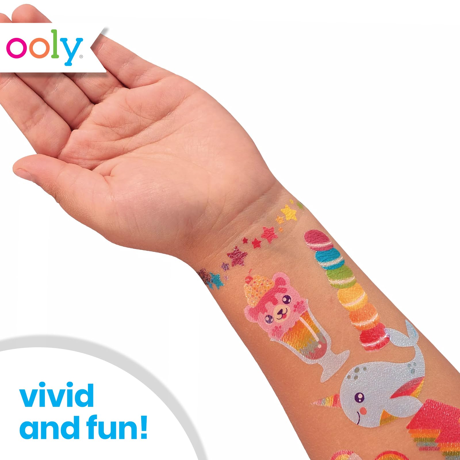 Ooly glitter tattoos apply easily and remove with water or rubbing alcohol
