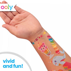 Ooly glitter tattoos apply easily and remove with water or rubbing alcohol