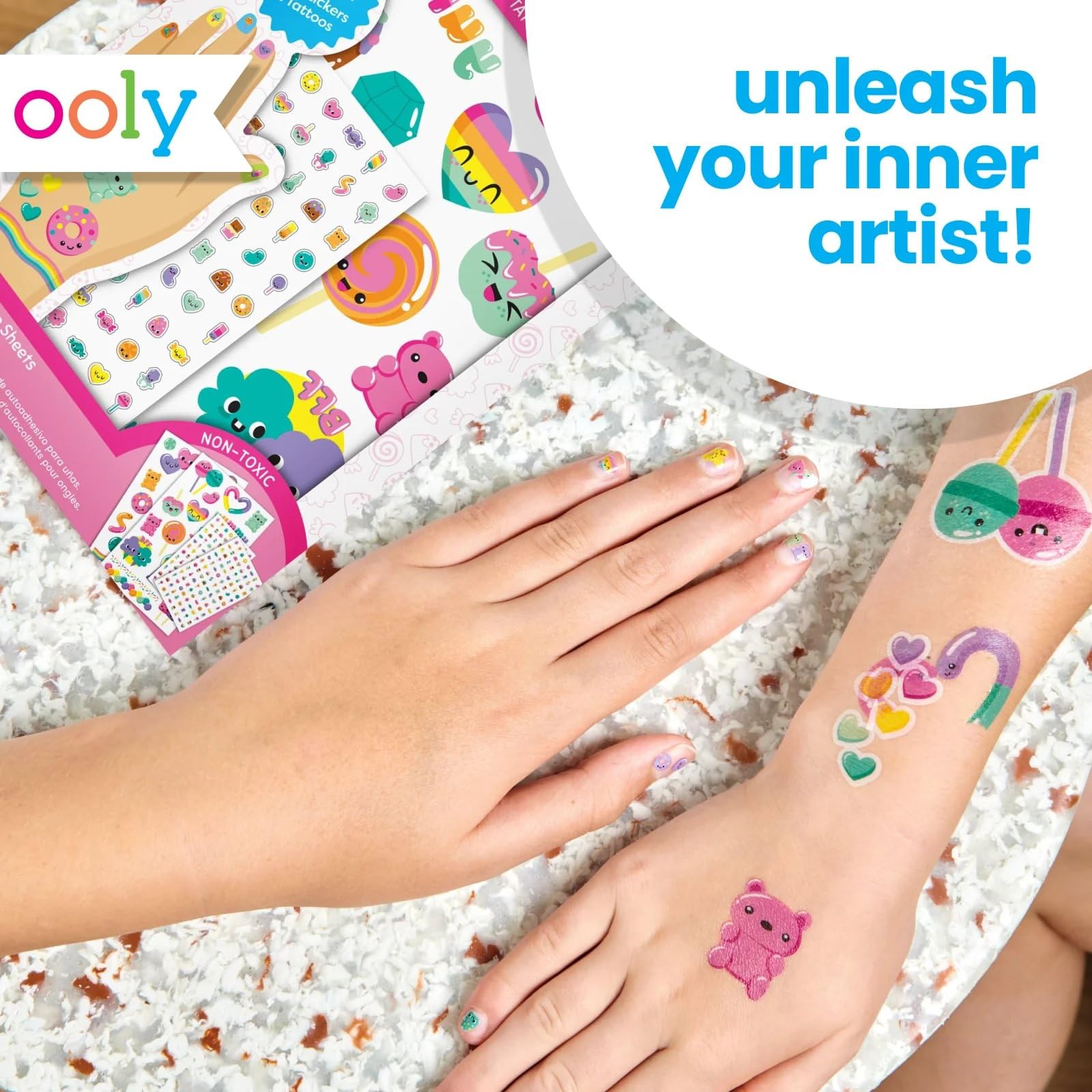 Ooly tattoos removal demo showing gentle water rub-off for easy clean-up.