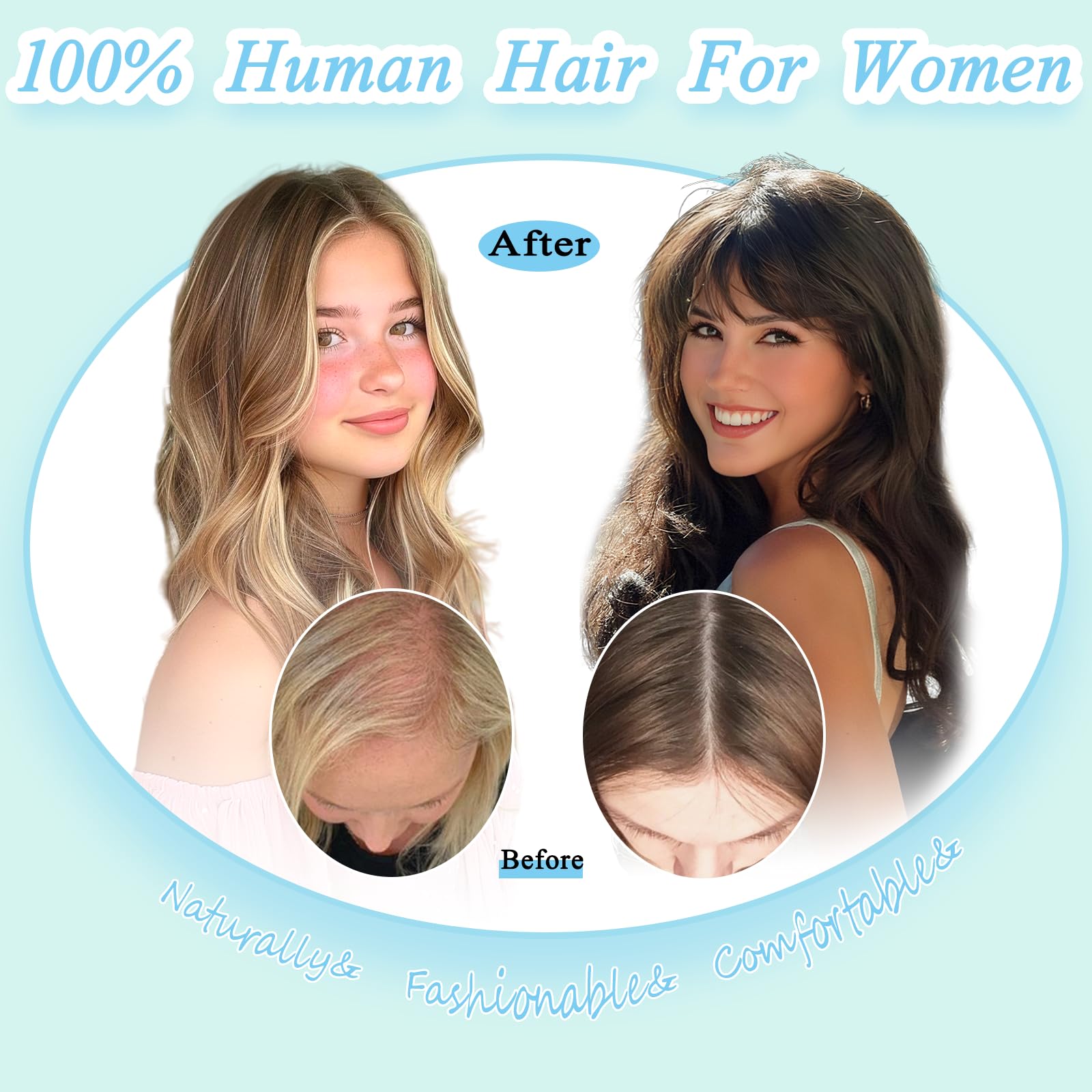 OOPPOO Hair Toppers real human hair texture feels soft and manageable