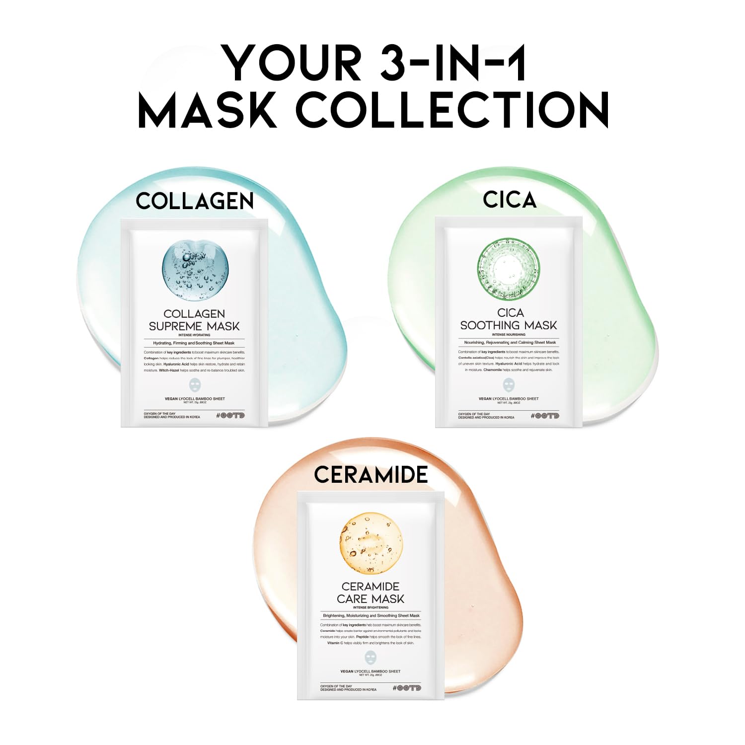 The #OOTD ceramide care mask close-up demonstrates barrier support and brightening potential.