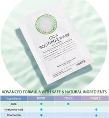 OOTD Cica Calming Mask application demonstrates a quick-absorb formula for sensitive skin.