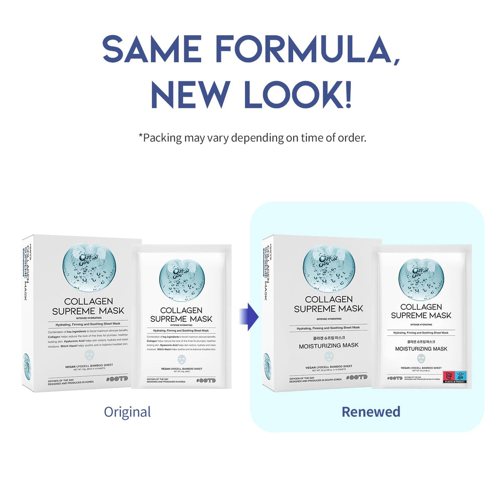 OOTD collagen hydrating sheet mask applied to face demonstrates fast-absorbing formula