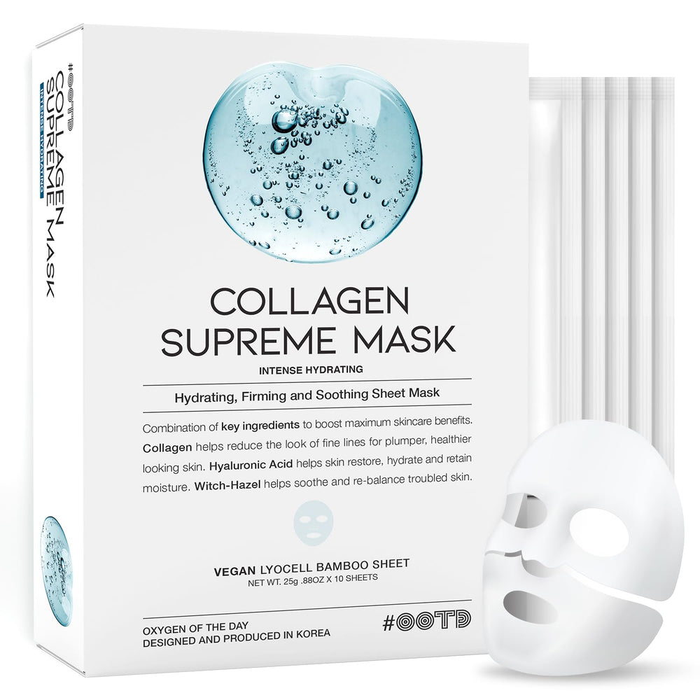 OOTD collagen hydrating sheet mask packaging shows vegan certification and clean beauty promise