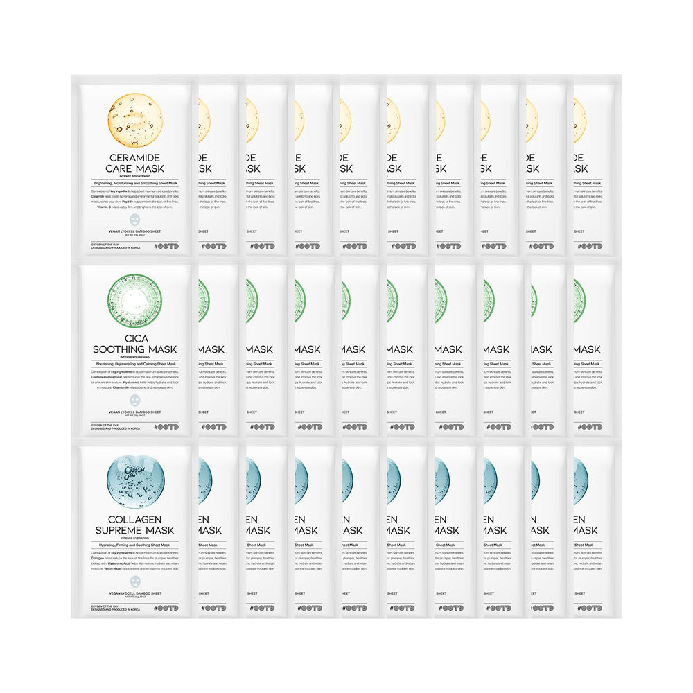 The #OOTD hydrating soothing sheet masks gift set pack showcases vegan skincare for sensitive skin hydration.