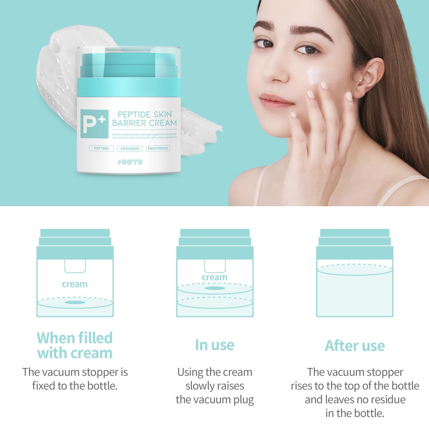 OOTD Peptide Moisturizer Texture swatch, rich cream ideal for barrier support.