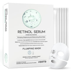 #OOTD Retinol Sheet Mask packaging featuring vegan certification and sustainability.