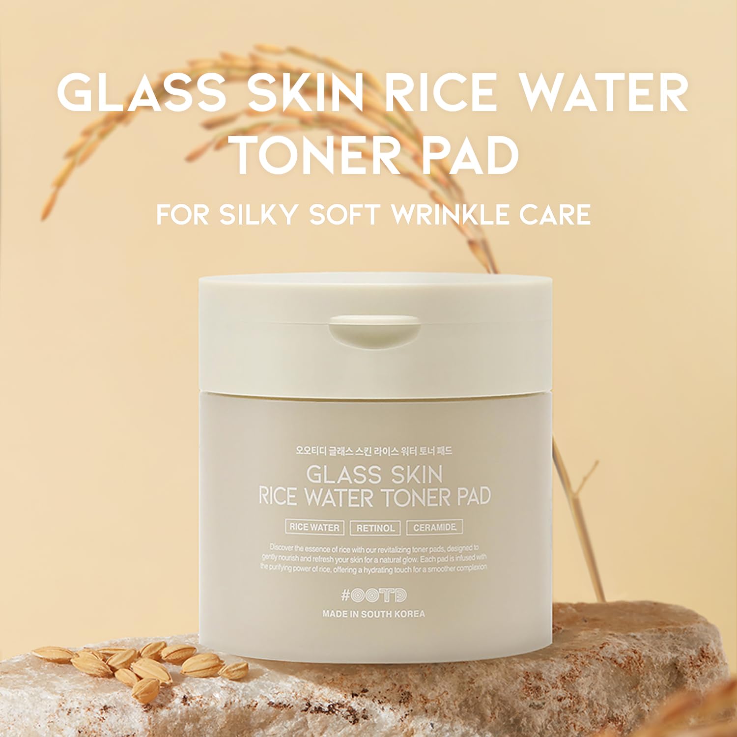 #OOTD rice-water glow toner pads emphasize fermented extract for smoother skin texture.