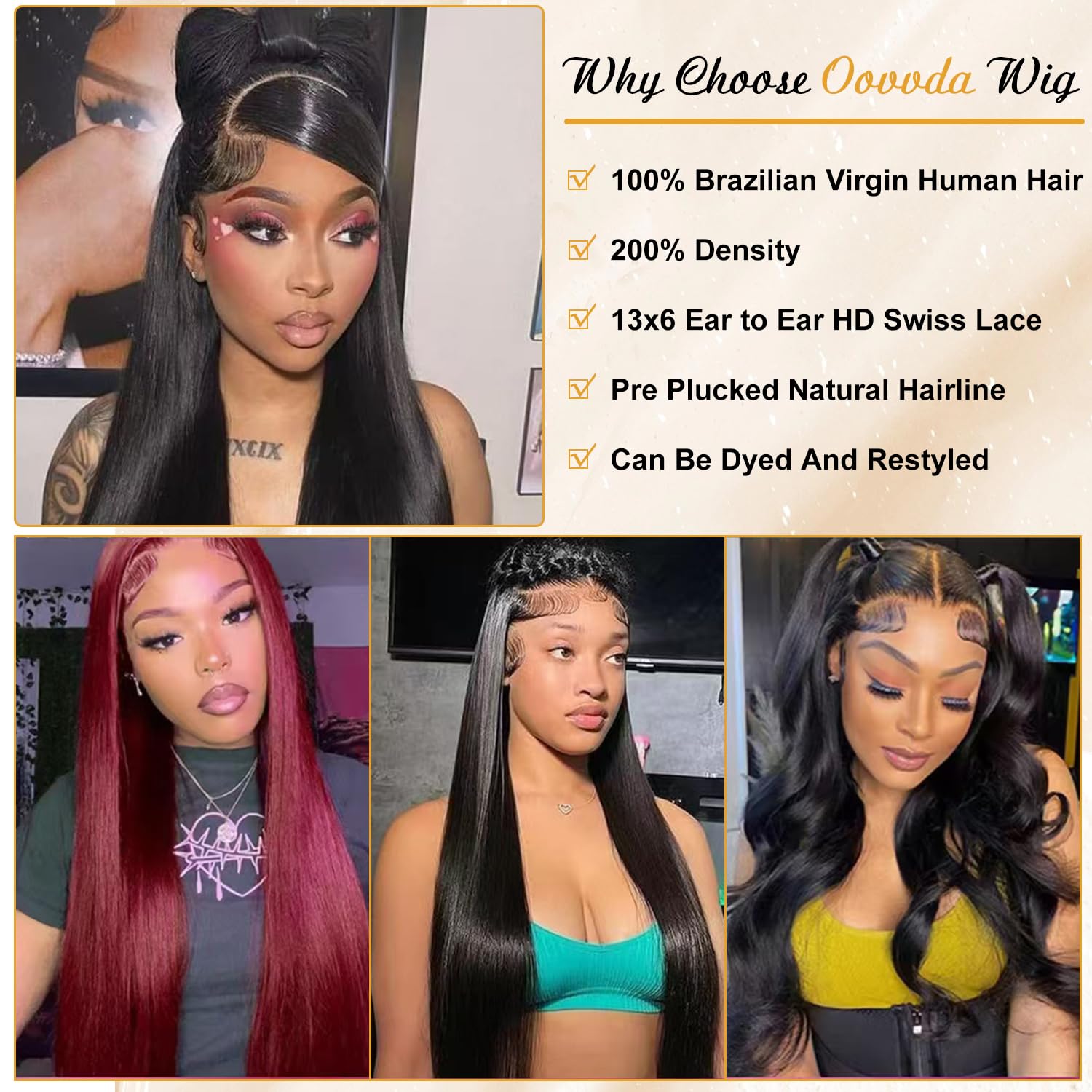 OOVVDA 200-density Brazilian virgin hair delivers full, silky volume