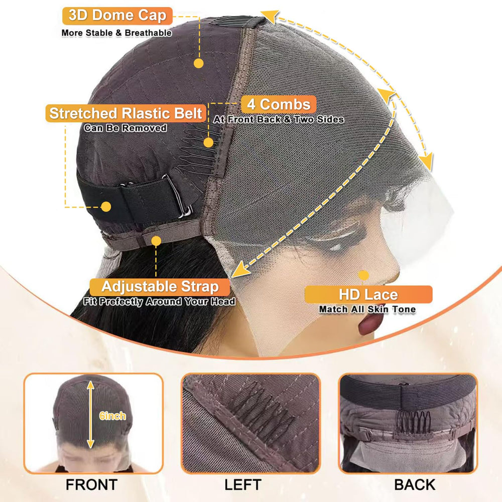 OOVVDA glueless cap with adjustable straps and four combs for secure fit