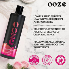OOZE Passion Fruit Bubble Bath colorful bubbles demonstrates a luxurious bath experience.