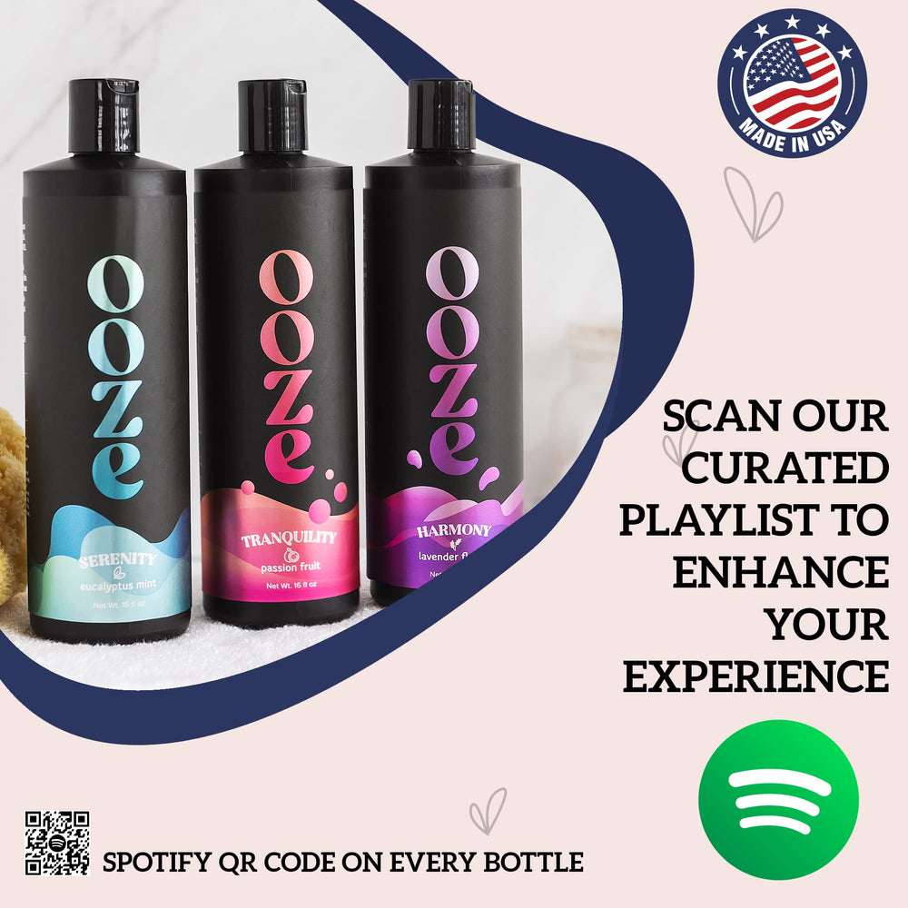 OOZE Passion Fruit Bubble Bath bottle demonstrates Made in USA quality.