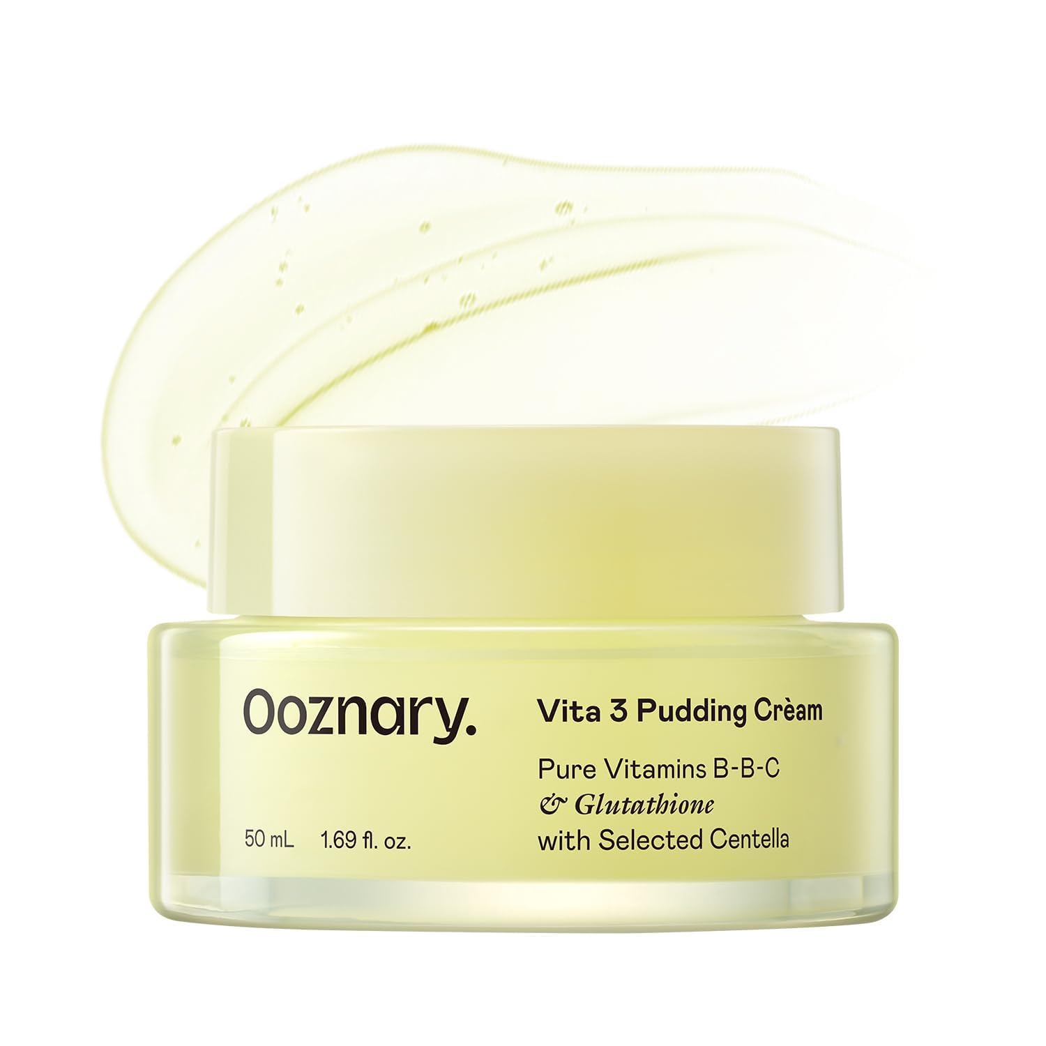 OOZNARY Vita 3 pudding cream bottle closeup for nourishing skin and radiant mornings.