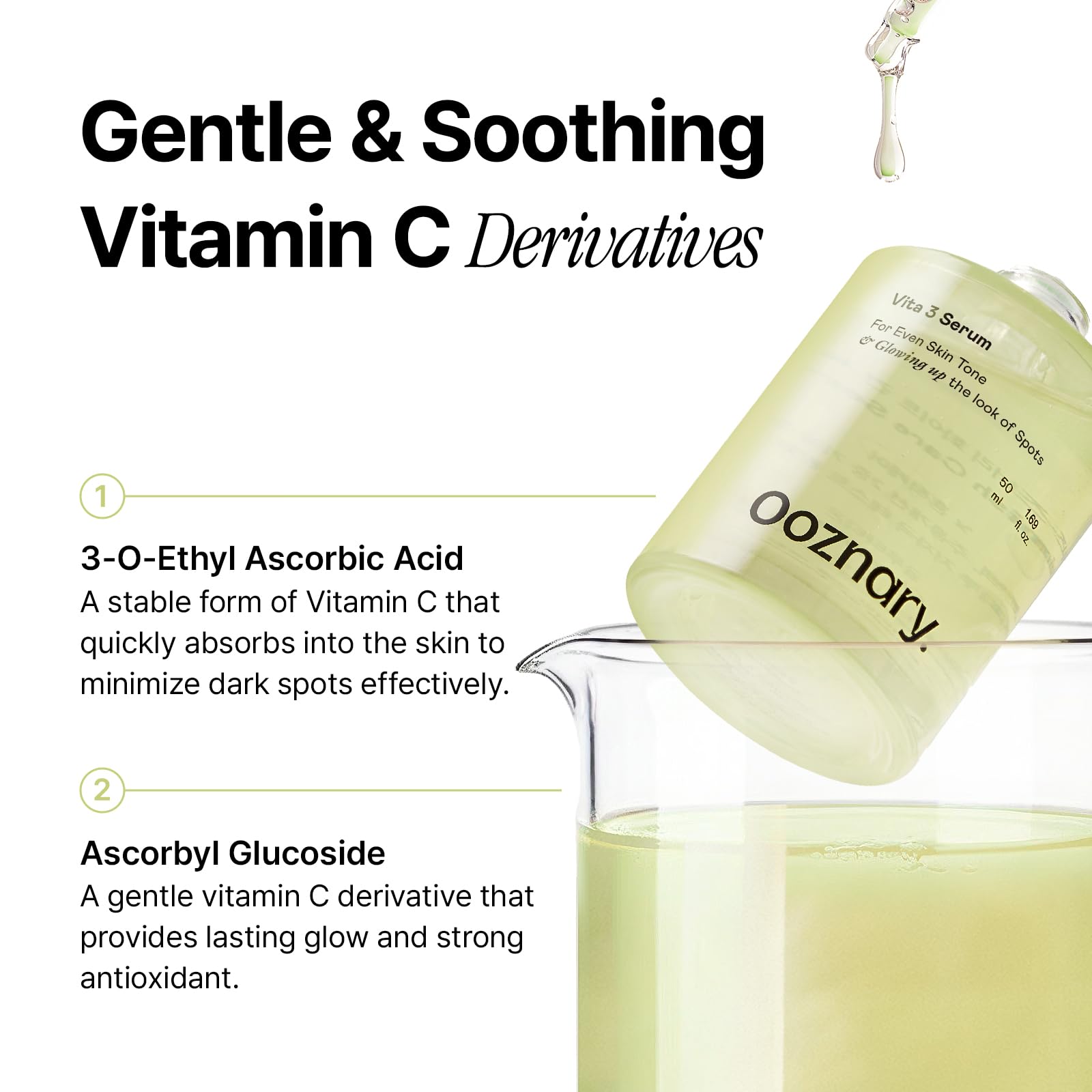 OOZNARY Vita 3 Serum Niacinamide and vitamin C derivatives for balanced skin tone.